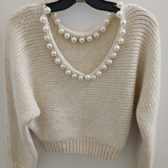 Zara Woman Pearl Collar Sweater Knit - Picture 1 of 7